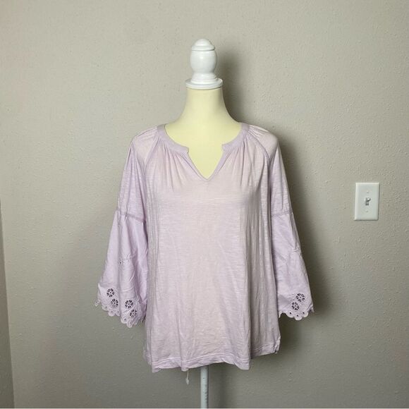 Caslon Lavender Floral Embroidered Eyelet Sleeve Blouse Women's Size Large - Picture 9 of 16